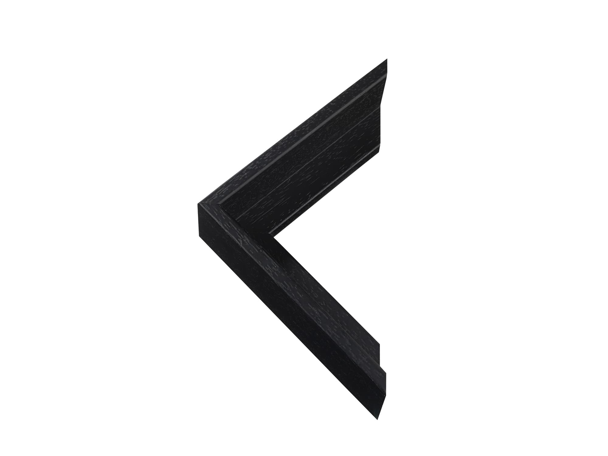 Closeup of a black float frame corner showing the mitred join and the canvas float gap.