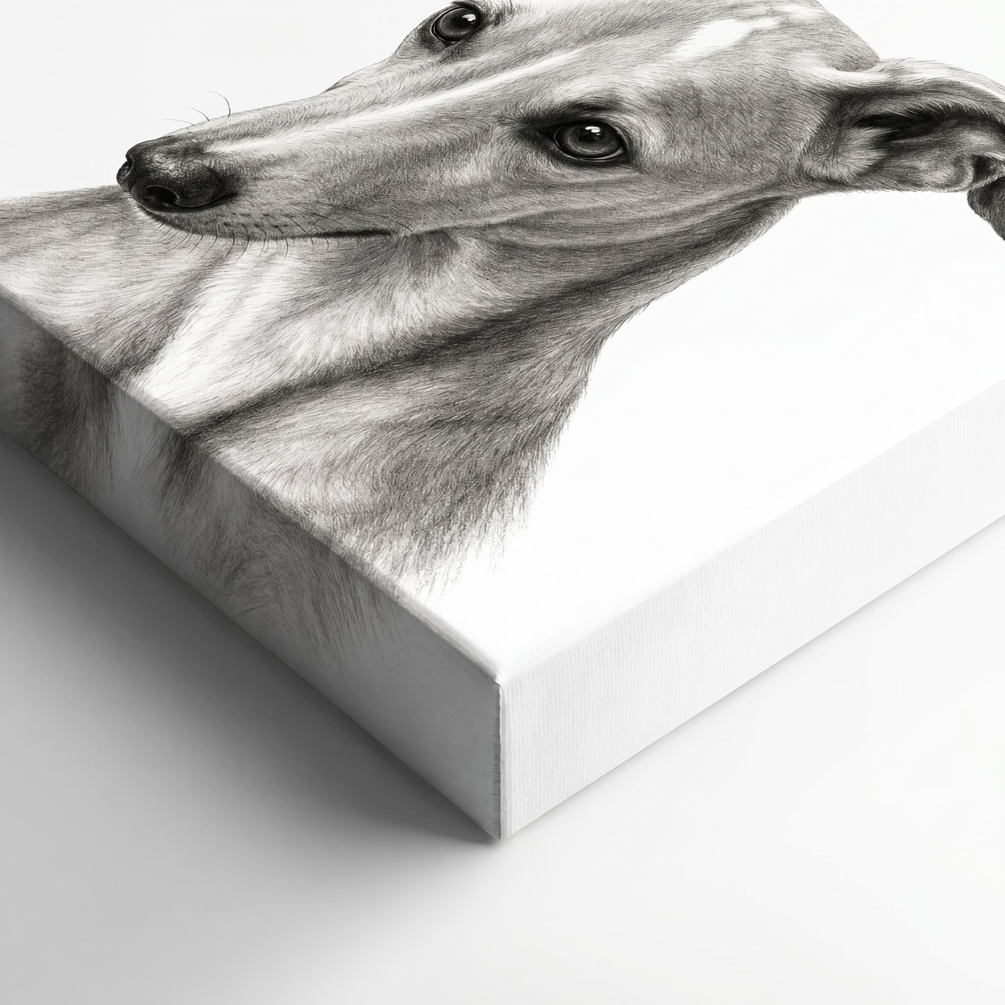 Closeup of a 38mm stretched canvas corner showing the hand-folded edge.